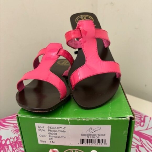 LILLY PULITZER PRINCESS PINK PATENT LEATHER SLIDES - Picture 1 of 6